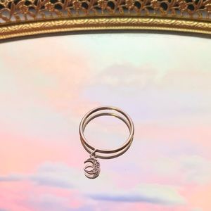 Sterling silver dangle moon sparkly star stacking ring